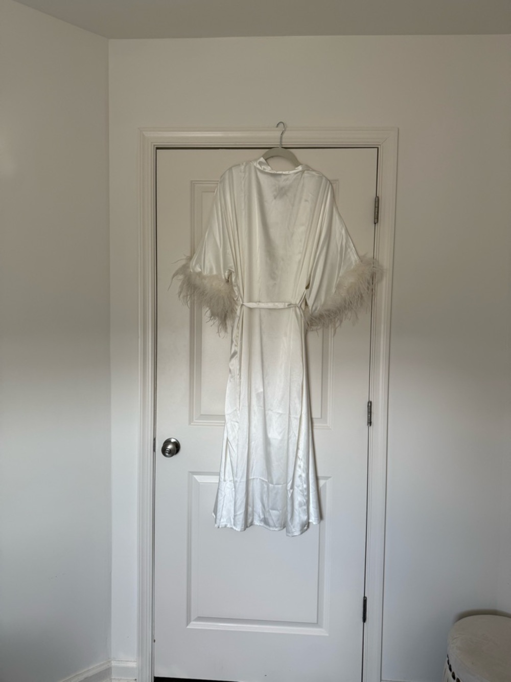 White Robe with Ostrich Feather Trim NWT. OS - Picture 5 of 5